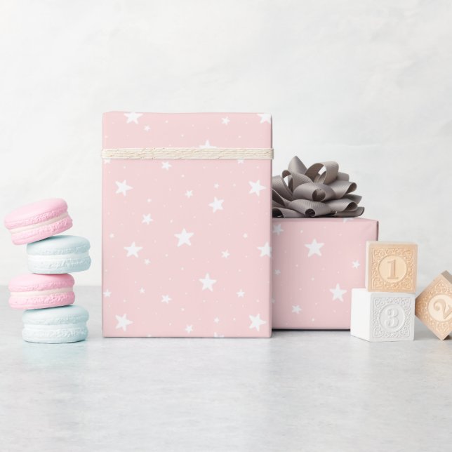 Star Pattern Dreamy Boho Print Pastel Pink Sky Wrapping Paper (Baby Shower)