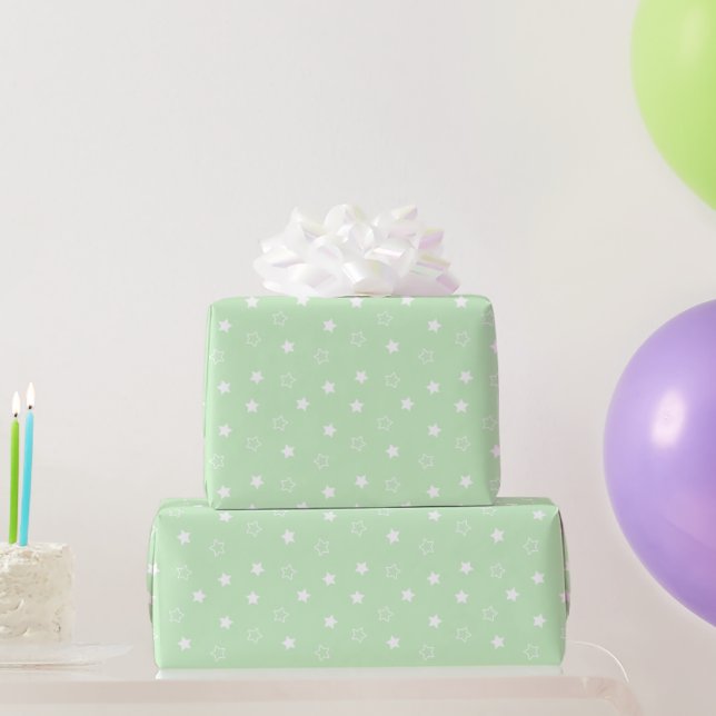 Star Pattern Green Wrapping Paper Roll (Party Gifts)