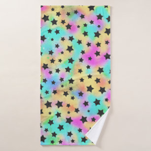 Star Pattern In 80s Colors Bath Towel