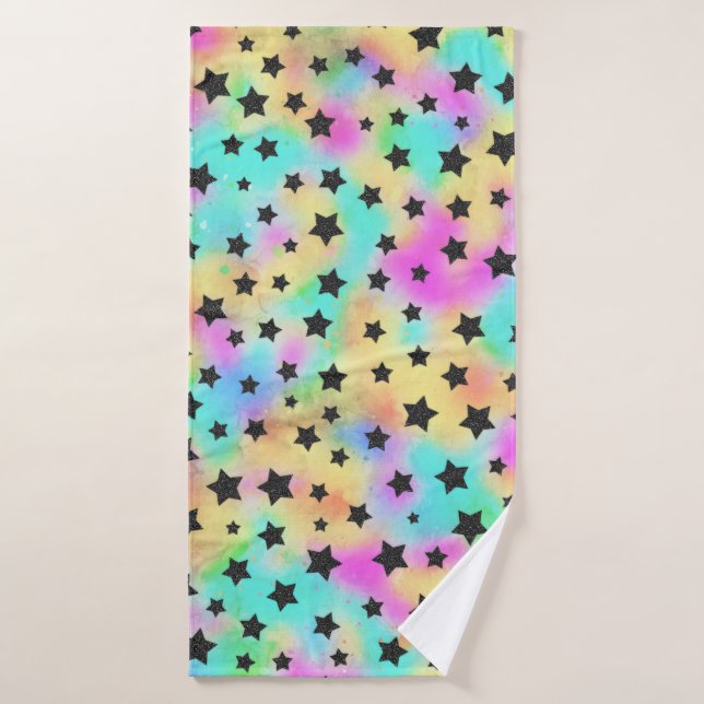 Star Pattern In 80s Colors Bath Towel (Bath Towel)