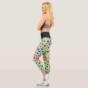 Star Pattern In 80s Colors Capri Leggings