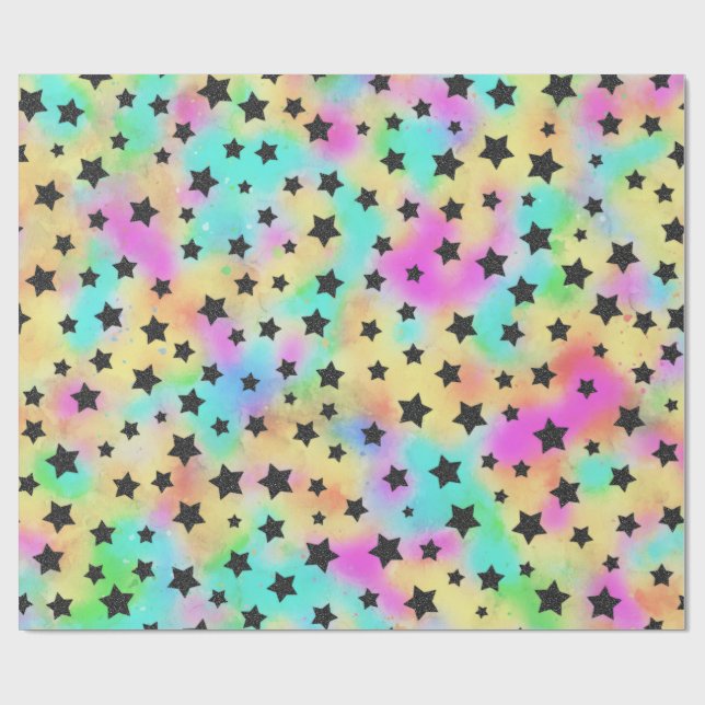 Star Pattern In 80s Colors Wrapping Paper (Flat)