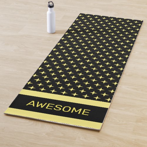 Star Pattern on Black  Yellow Yoga Mat