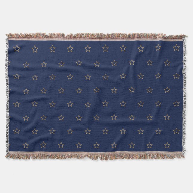 Star Pattern on Navy Blue Throw Blanket (Front)