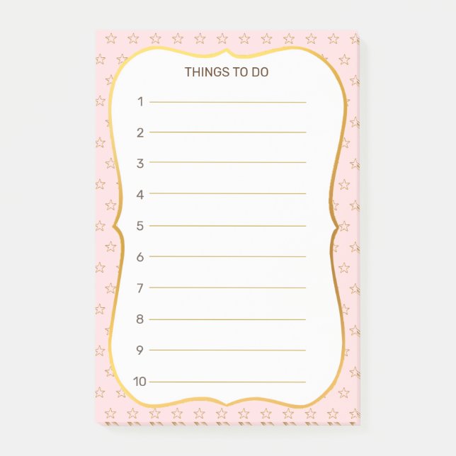 Star Pattern on Pink Things To Do Lined Post-it Notes (Front)