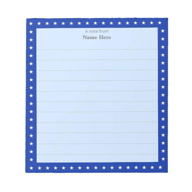 Star Pattern on Royal Blue Frame Lined Notepad (Front)