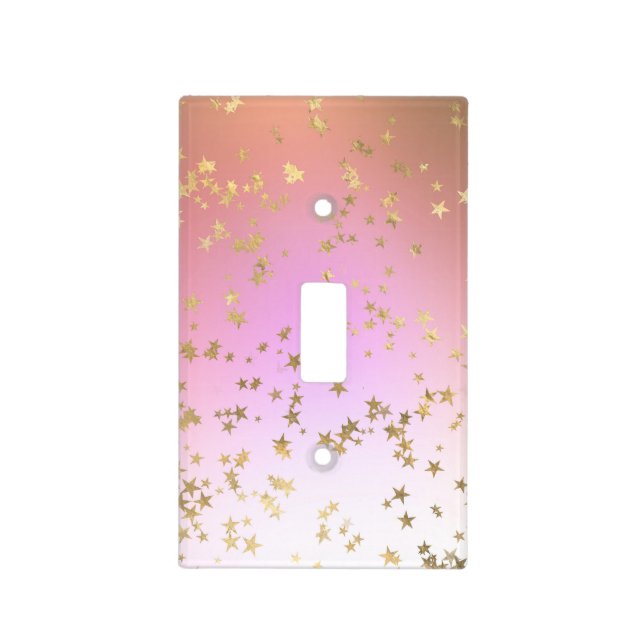 Star pattern peach purple gold gradient light switch cover (Front)