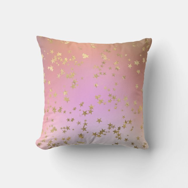 Star pattern peach purple gold gradient throw pillow (Front)
