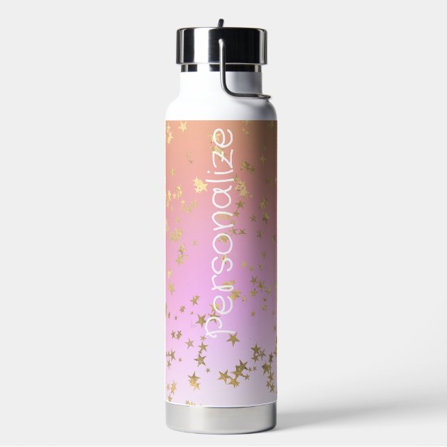 Star pattern peach purple gold gradient water bottle (Left)