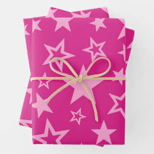 Star Pattern Pink and Magenta Wrapping Paper Sheets