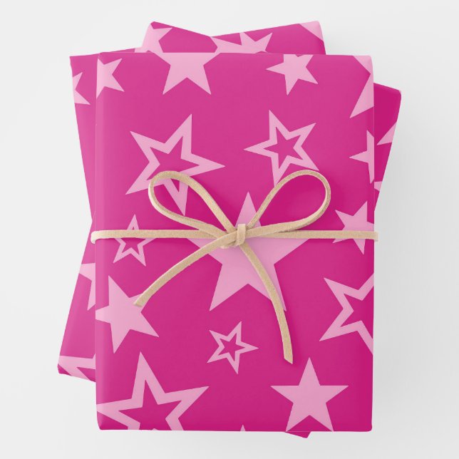 Star Pattern Pink and Magenta Wrapping Paper Sheets (In situ)
