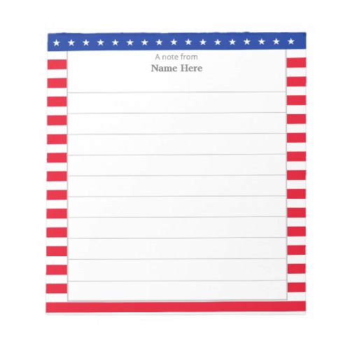 Star Pattern  Red White Stripes Lined Notepad