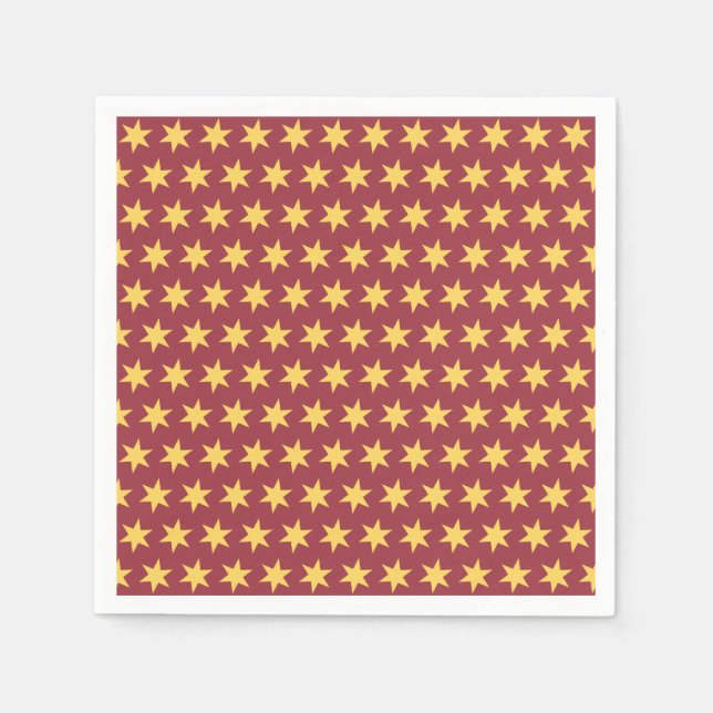 Star Pattern Trending Colors Maroon Gold Napkins (Front)
