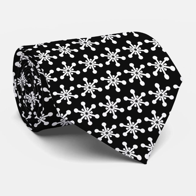 Star Pattern - White on Black Neck Tie (Rolled)