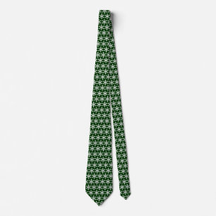Star Pattern - White on Dark Green 003300 Neck Tie