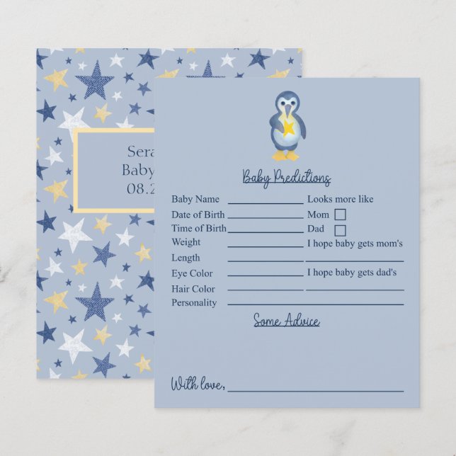 Star Penguin Baby Shower Predictions And Advice (Front/Back)