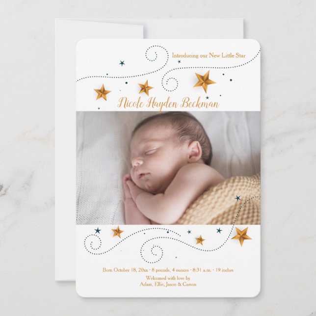 Star Photo Frame Birth Announcement (Front)