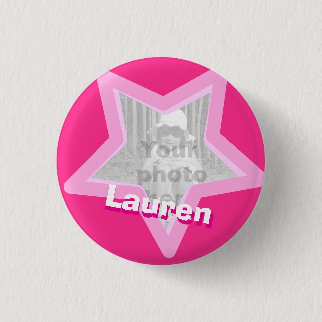 Star photo fun hot pink name button/badge pinback button (Front)
