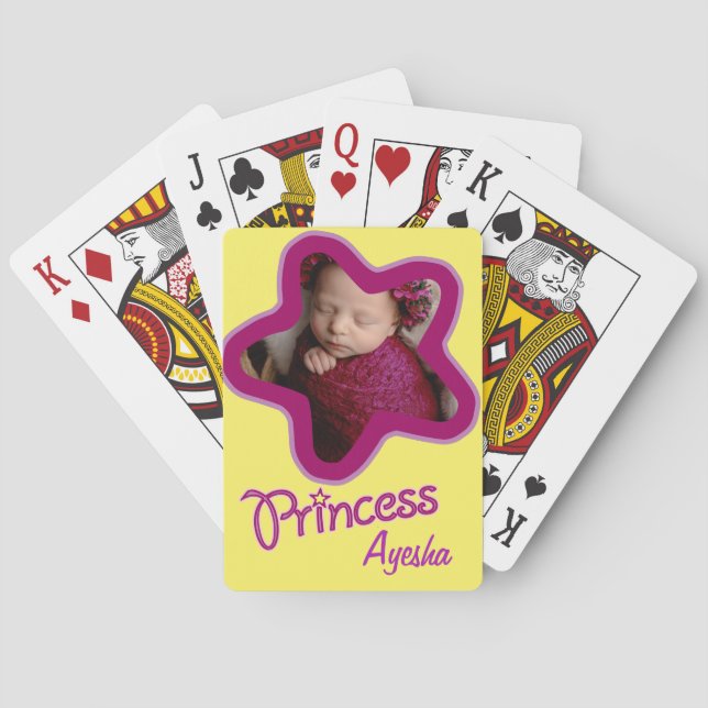 Star photo girl princess name yellow purple pink poker cards (Back)