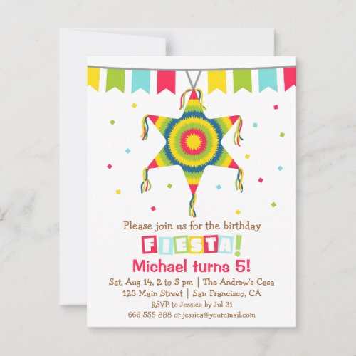 Star Pinata Mexican Fiesta Kids Birthday Party Invitation