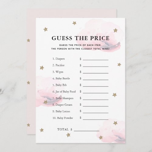 Star  Pink Cloud Guess the Price Baby Shower Game Invitation