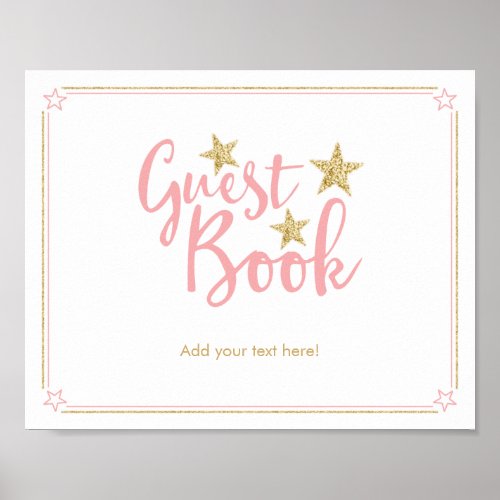 Star Pink Gold Glitter Baby Shower Guest Book Sign