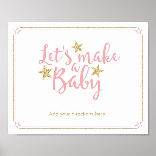 Star Pink Gold Glitter Make a Baby Shower Game Poster