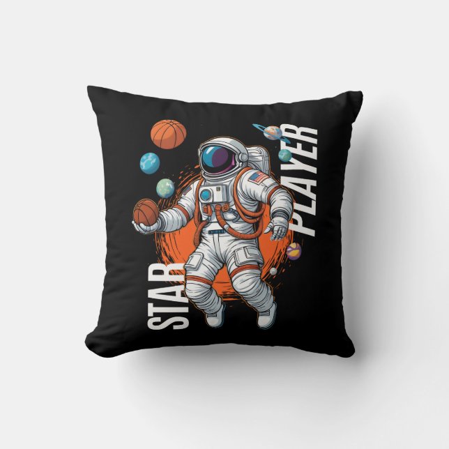 Star Player - Space Basketball Vibes  Throw Pillow (Front)