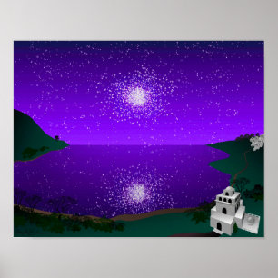 "Star Port" - Star Cluster over Alien Landscape Poster