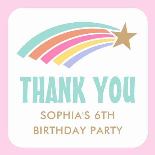 Star Rainbow Birthday Thank You Party Favor Square Sticker