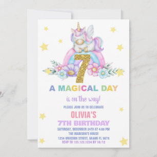 Star Rainbow Unicorn Birthday Invitations Fly