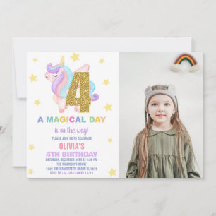 Star Rainbow Unicorn Birthday Invitations photo