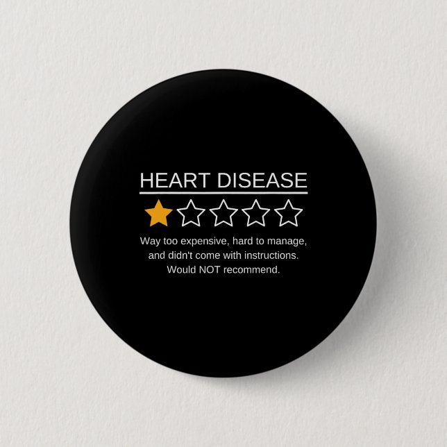 Star Rating Heart Attack Funny Heart Disease Aware Button (Front)