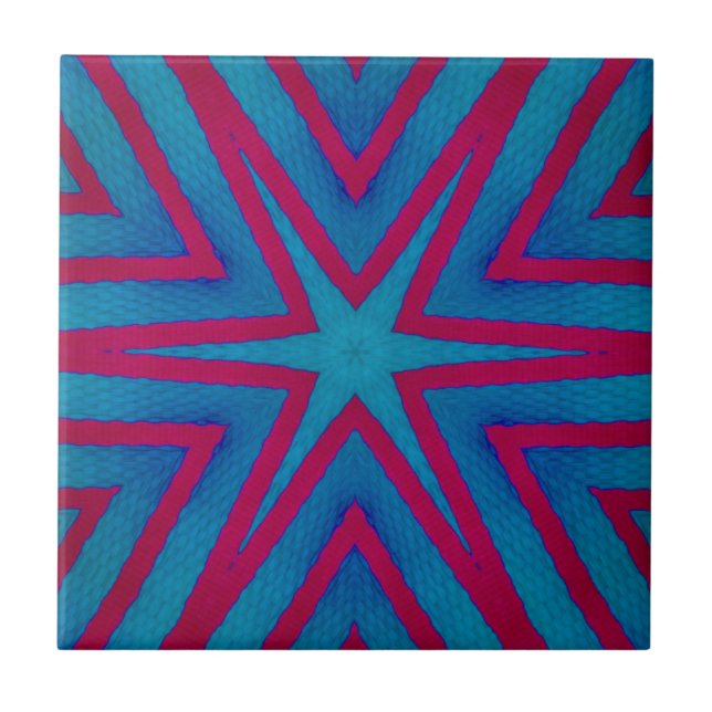 Star Red and Blue Geometric Ceramic Tile (Front)