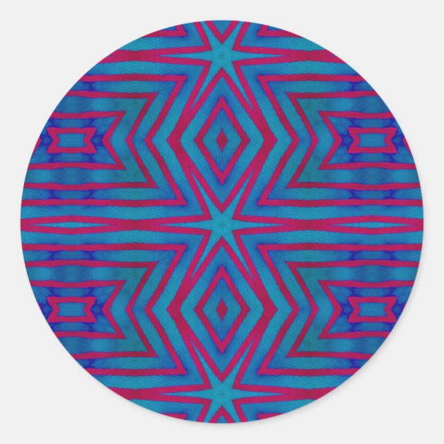 Star Red and Blue Geometric Classic Round Sticker (Front)