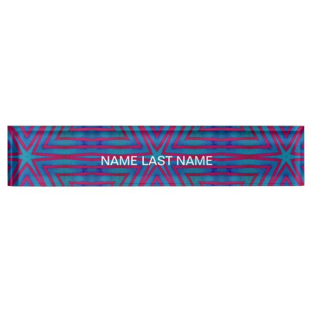 Star Red and Blue Geometric Desk Name Plate (Front)