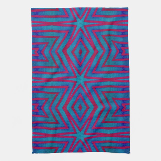 Star Red and Blue Geometric Kitchen Towel (Vertical)