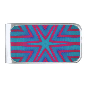 Star Red and Blue Geometric Silver Finish Money Clip