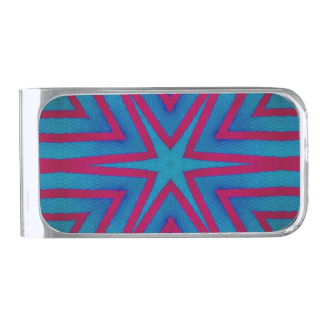 Star Red and Blue Geometric Silver Finish Money Clip (Front)
