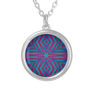 Star Red and Blue Geometric Silver Plated Necklace