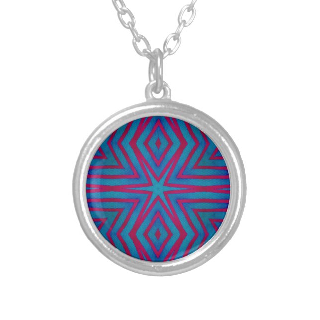 Star Red and Blue Geometric Silver Plated Necklace (Front)