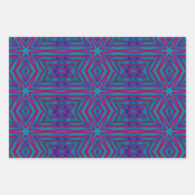 Star Red and Blue Geometric Wrapping Paper Sheets (Front)