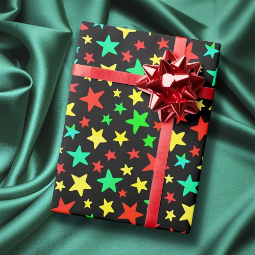 Star red blue green yellow colorful modern elegant wrapping paper