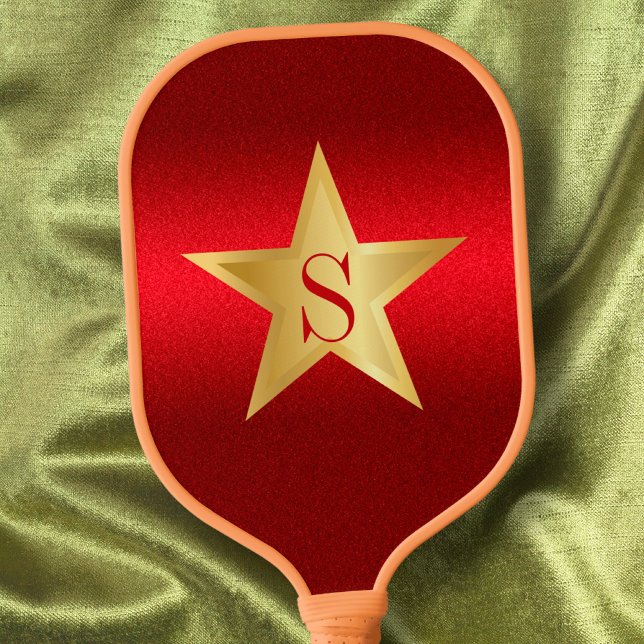 Star Red Burgundy Modern Elegant Custom Monogram Pickleball Paddle (Creator Uploaded)