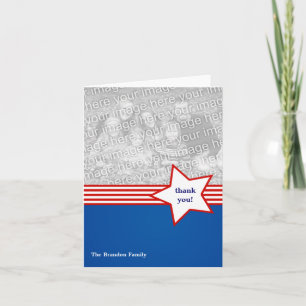 Star red stripes blue custom photo thank you note