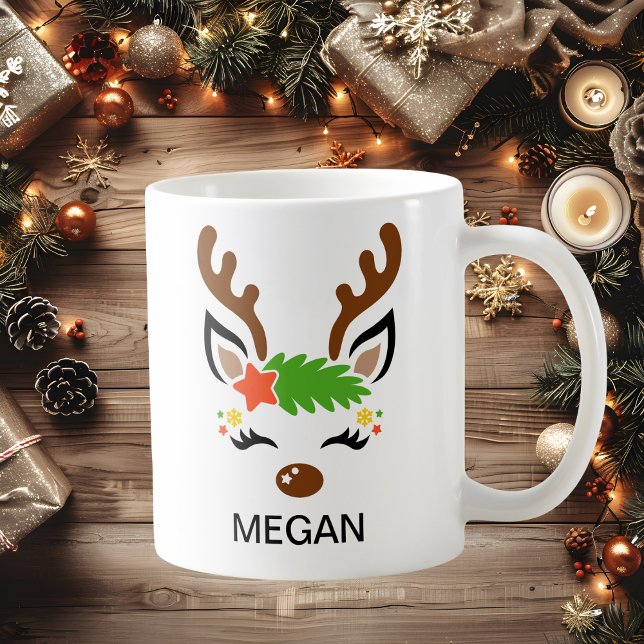 Star Reindeer Face Custom Name Holiday Coffee Mug (Star Reindeer Face Custom Name Holiday Coffee Mug
)