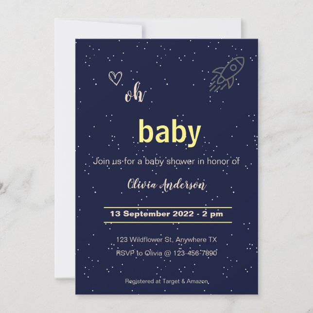 Star Rocket Out of This World Baby Shower Invitation (Front)