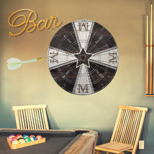 Star Rustic Wood Tone Family Monogram Dart Board