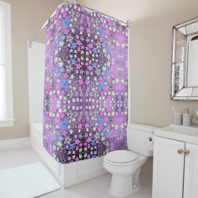 Star Scribble Pastel Shower Curtain (In Situ)