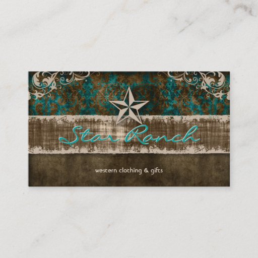 Customizable Star Suede Business Card Teal Brown H